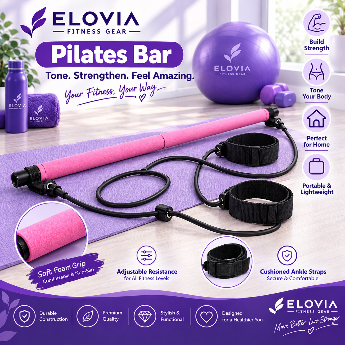 Elovia Fitness Gear™ Pilates Resistance Bar