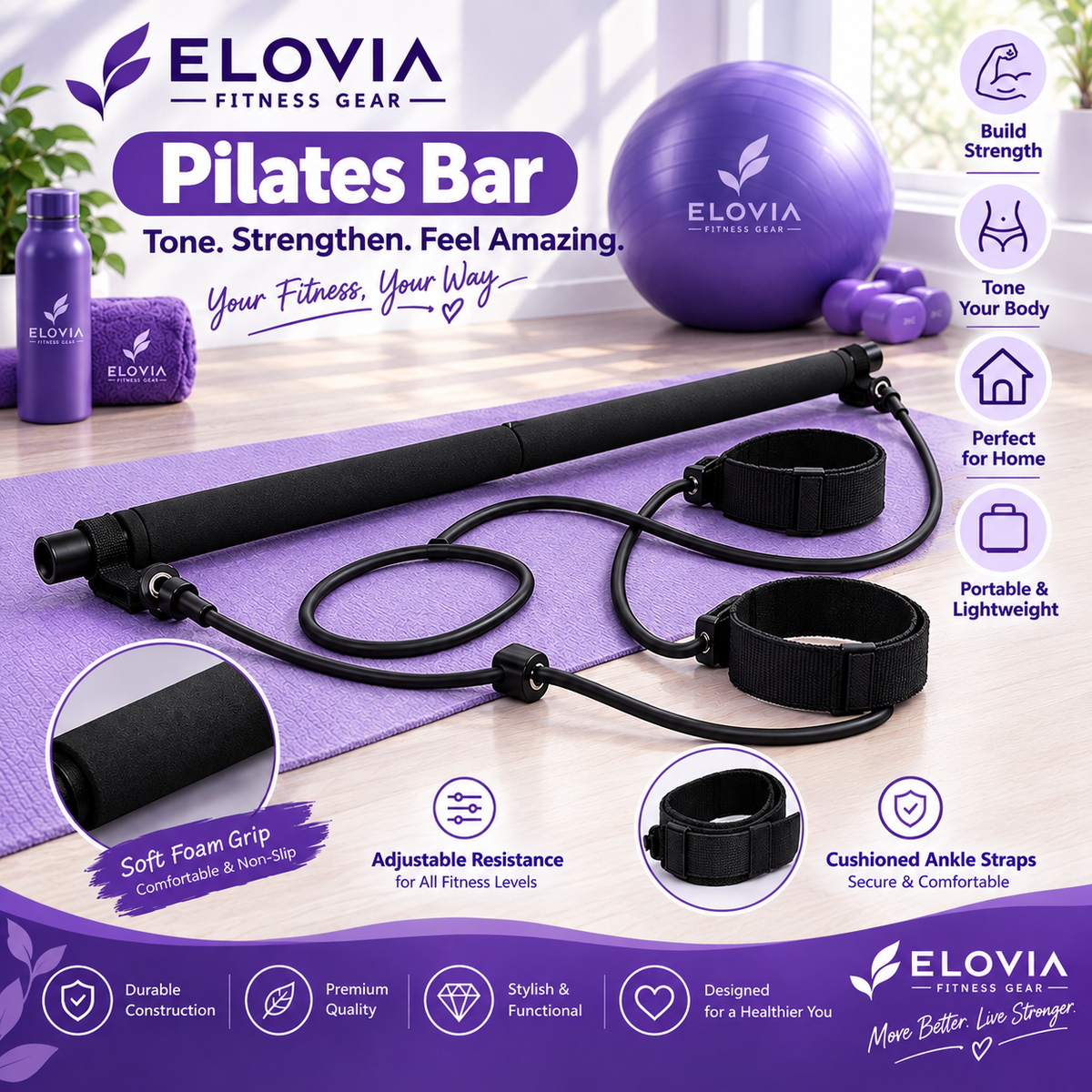 Elovia Fitness Gear™ Pilates Resistance Bar