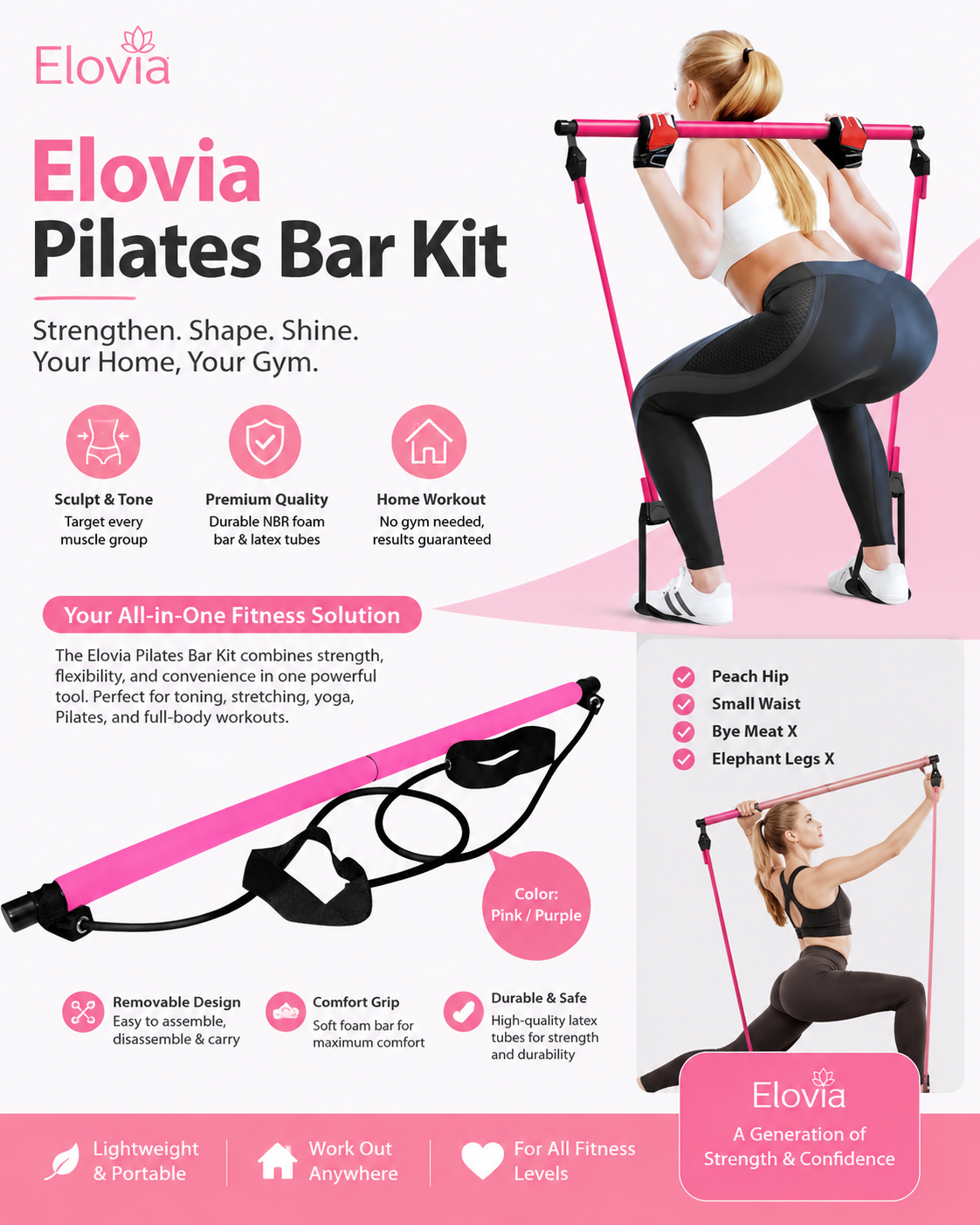 Elovia® Pilates Bar Kit with Resistance Bands.